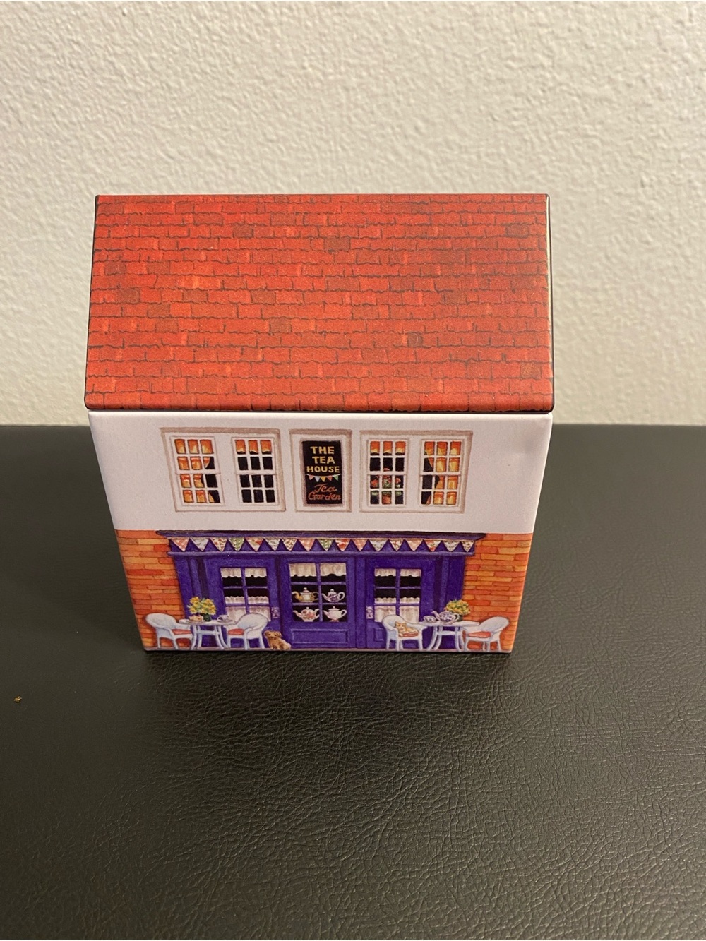 Vintage Red Roof and Purple Facade Tea House Decorative Box